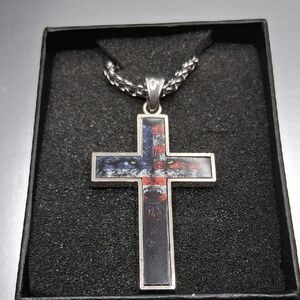American Flag Wolf Cross Mens Necklace New